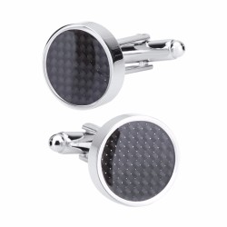 Round silver cufflinks - black carbon fiberCufflinks