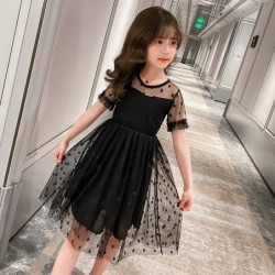 Elegant black chiffon dress with dotsClothing