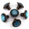 Round furniture handles - knobs - white / blue crystal snowflakes - 6 piecesFurniture