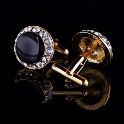 Gold round cufflinks - crystals / black enamelCufflinks