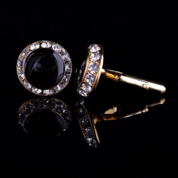 Gold round cufflinks - crystals / black enamelCufflinks