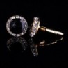 Gold round cufflinks - crystals / black enamelCufflinks