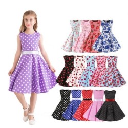 Summer sleeveless dress - polka dots / flowers printedClothing