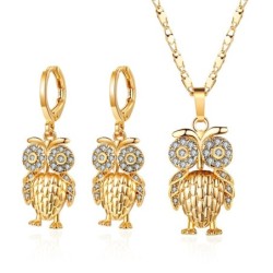 Golden jewellery set - with crystal owls - necklace / earringsJewellery Sets