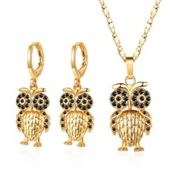 Golden jewellery set - with crystal owls - necklace / earringsJewellery Sets