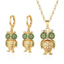Golden jewellery set - with crystal owls - necklace / earringsJewellery Sets