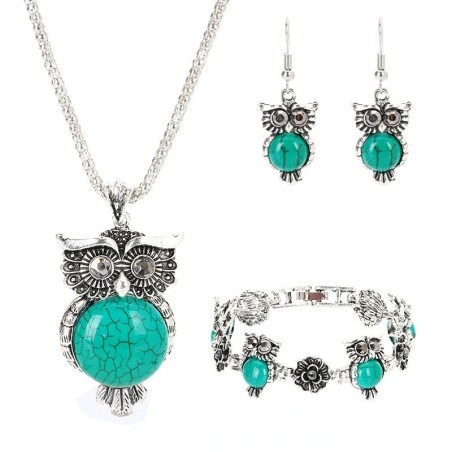 Silver jewellery set - with owls - necklace / earrings / braceletJewellery Sets