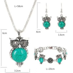 Silver jewellery set - with owls - necklace / earrings / braceletJewellery Sets