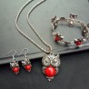 Silver jewellery set - with owls - necklace / earrings / braceletJewellery Sets