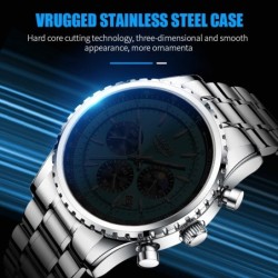 LIGE - luxury stainless steel Quartz watch - luminous - leather strap - waterproof - turquoiseWatches