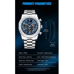 LIGE - luxury stainless steel Quartz watch - luminous - leather strap - waterproof - turquoiseWatches