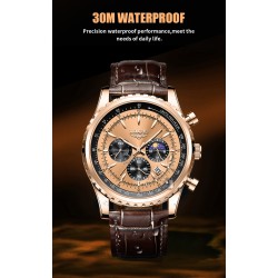 LIGE - luxury stainless steel Quartz watch - luminous - leather strap - waterproof - turquoiseWatches