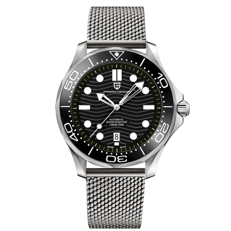 PAGANI DESIGN - mechanical watch - stainless steel - mesh strap - waterproof - blackWatches
