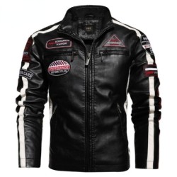 Short leather jacket - decorative patchesJackets