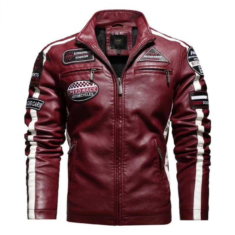 Short leather jacket - decorative patchesJackets