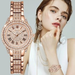 SUNKTA - elegant Quartz watch with crystals - rose goldWatches