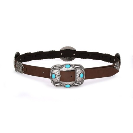 Cowboy style leather belt - with metal decorationsBelts