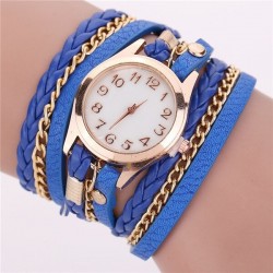 Multilayer leather bracelet - with a round Quartz watchBracelets