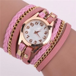 Multilayer leather bracelet - with a round Quartz watchBracelets