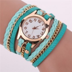 Multilayer leather bracelet - with a round Quartz watchBracelets