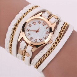 Multilayer leather bracelet - with a round Quartz watchBracelets