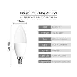 LED bulb - E12 - E14 - RGB - with remote control - dimmableE14