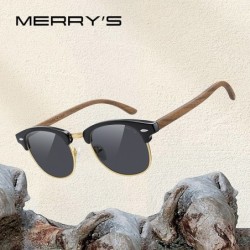 MERRYS - classic polarized sunglasses - semi-rimless - wooden temple - UV400Sunglasses