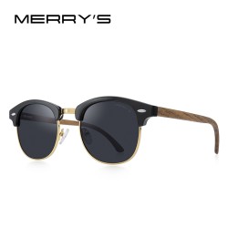 MERRYS - classic polarized sunglasses - semi-rimless - wooden temple - UV400Sunglasses