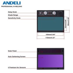 ANDELI - solar auto darkening welding helmet - TIG / MIG / CUT / MMAHelmets