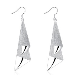 Long geometric frosted silver earringsEarrings