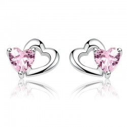Double heart / crystals - silver earringsEarrings