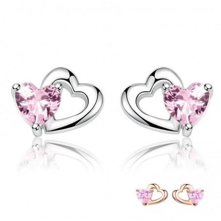 Double heart / crystals - silver earringsEarrings