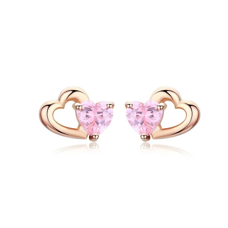 Double heart / crystals - silver earringsEarrings