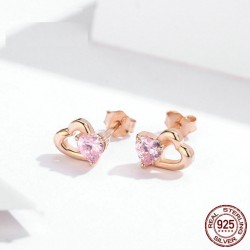Double heart / crystals - silver earringsEarrings