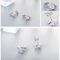 Double heart / crystals - silver earringsEarrings