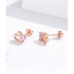 Double heart / crystals - silver earringsEarrings
