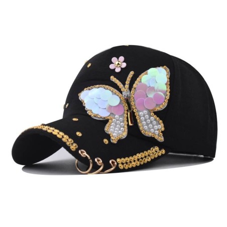 Fashionable baseball cap - crystals - pearls - sequins - butterflyHats & Caps