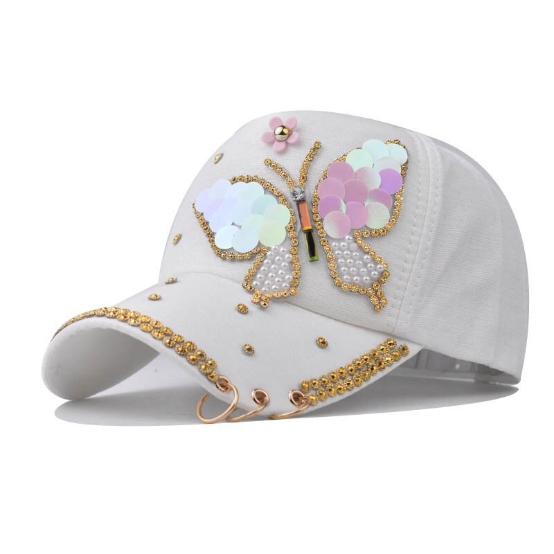 Fashionable baseball cap - crystals - pearls - sequins - butterflyHats & Caps