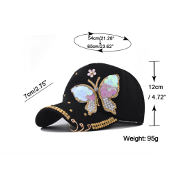 Fashionable baseball cap - crystals - pearls - sequins - butterflyHats & Caps