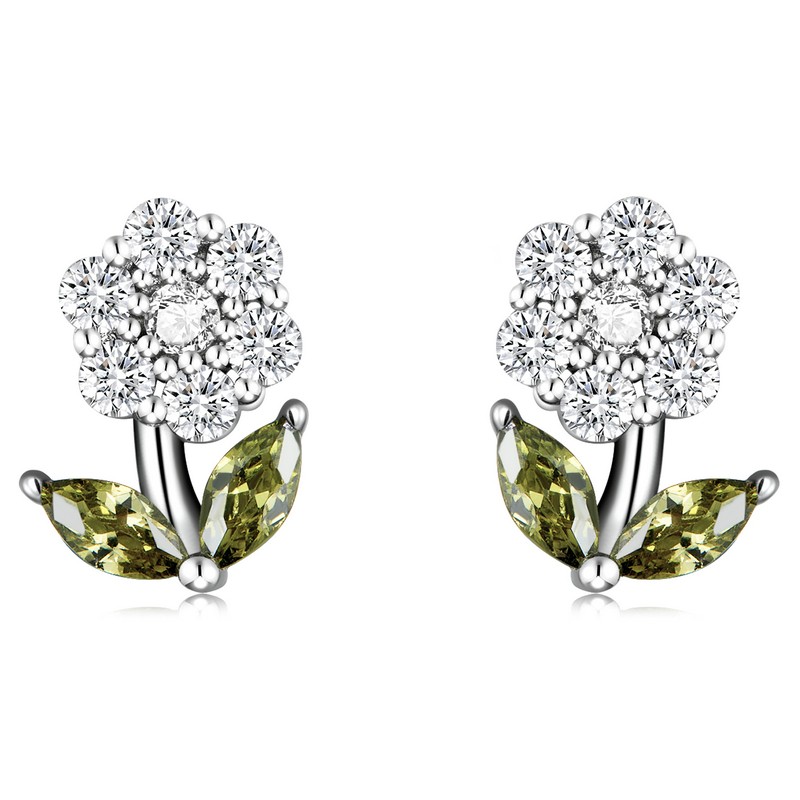 Crystal flowers shaped earrings - 925 sterling silverEarrings