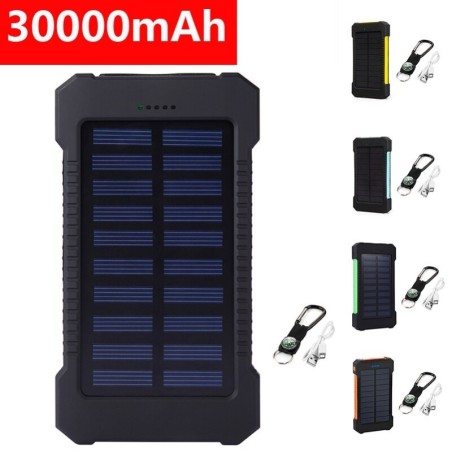 Solar power bank - dual USB - waterproof - with compass keychain - LED - 30000mAhPower Banks