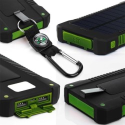 Solar power bank - dual USB - waterproof - with compass keychain - LED - 30000mAhPower Banks