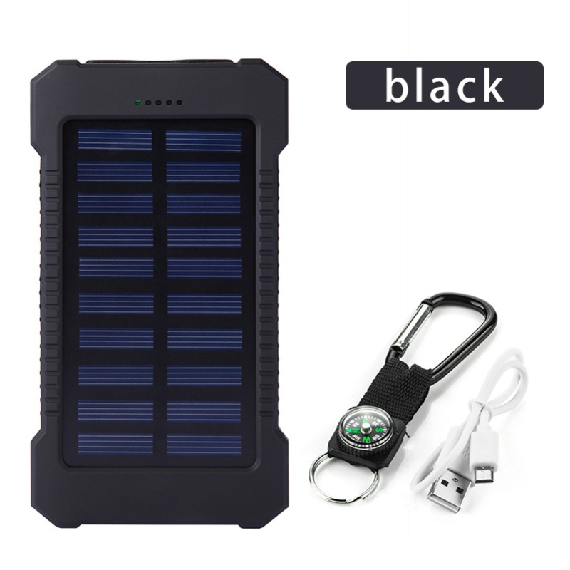 Solar power bank - dual USB - waterproof - with compass keychain - LED - 30000mAhPower Banks
