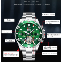 TEVISE - elegant automatic watch - stainless steel - waterproof - gold / blackWatches