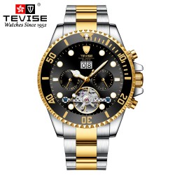 TEVISE - elegant automatic watch - stainless steel - waterproof - gold / blackWatches