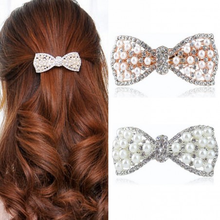 Crystal bowknot with pearls - hair clipHair clips