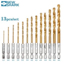 Twist drill bit set - hex shank HSS - titanium coated - 1.5mm-6.5mm - 13 piecesBits & drills