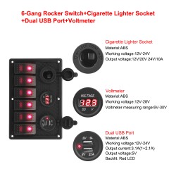 Rocker switch panel - waterproof digital Voltmeter - for car - boat - truck - 12V - USB - LEDElectronics & Tools