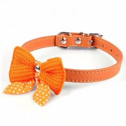 Leather collar with a knitted bowknot - for dogs / catsCollars & Leads