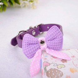 Leather collar with a knitted bowknot - for dogs / catsCollars & Leads
